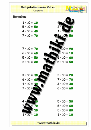 Einmaleins mit 10 - ©2011-2016, www.mathiki.de - Ihre Matheseite im Internet