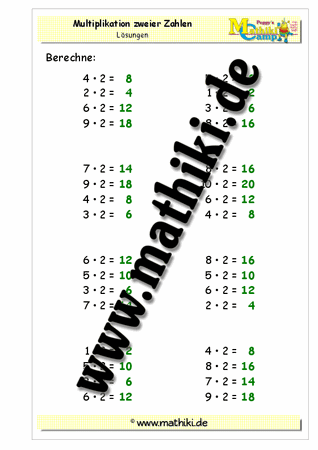 Einmaleins mit 2 - ©2011-2016, www.mathiki.de - Ihre Matheseite im Internet