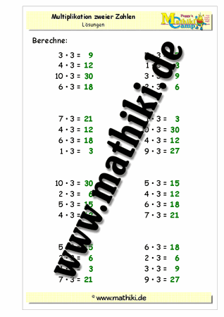 Einmaleins mit 3 - ©2011-2016, www.mathiki.de - Ihre Matheseite im Internet