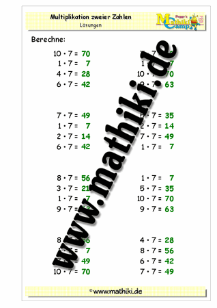 Einmaleins mit 7 - ©2011-2016, www.mathiki.de - Ihre Matheseite im Internet