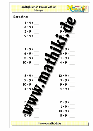 Einmaleins mit 9 - ©2011-2016, www.mathiki.de - Ihre Matheseite im Internet