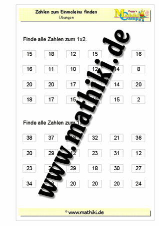 Einmaleinszahlen finden - ©2011-2016, www.mathiki.de - Ihre Matheseite im Internet
