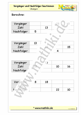 Vorgänger / Nachfolger bis 100 (Klasse 2) - ©2011-2019, www.mathiki.de