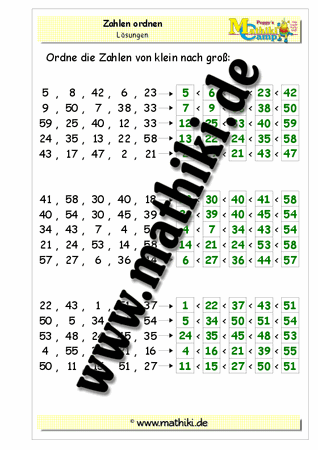 Zahlen ordnen bis 60 - ©2011-2016, www.mathiki.de