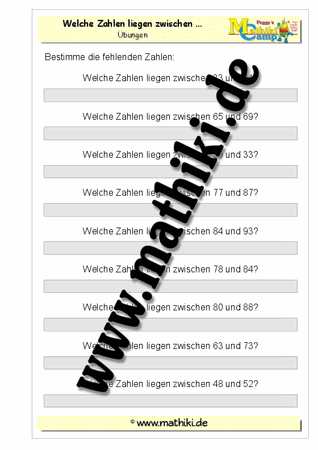 Welche Zahlen liegen zwischen ... bis 100 - ©2011-2016, www.mathiki.de
