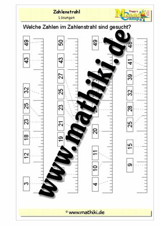 Zahlenstrahl bis 50 - ©2011-2016, www.mathiki.de