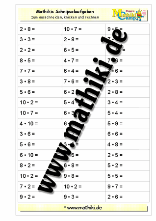 Schnipselaufgaben: Multiplikation - ©2011-2016, www.mathiki.de - Ihre Matheseite im Internet