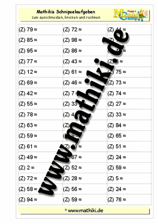 Schnipselaufgaben: Runden bis 100 - ©2011-2016, www.mathiki.de - Ihre Matheseite im Internet