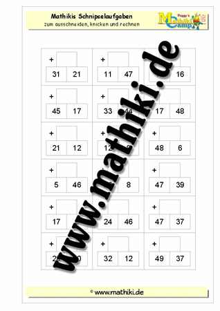 Schnipselaufgaben: Zahlenmauer Addition bis 100 - ©2011-2016, www.mathiki.de - Ihre Matheseite im Internet