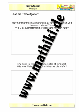 Klasse 2: Textaufgaben zum Rechnen mit Längen - ©2011-2016, www.mathiki.de - Ihre Matheseite im Internet