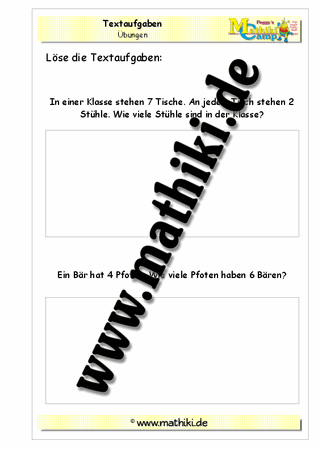 Klasse 2: Textaufgaben zur Multiplikation - ©2011-2016, www.mathiki.de - Ihre Matheseite im Internet