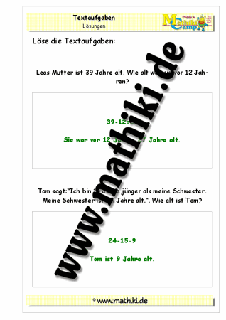 Klasse 2: Textaufgaben zur Zeit - ©2011-2016, www.mathiki.de - Ihre Matheseite im Internet
