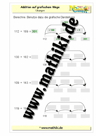 Zahlenstrahl Addition bis 200 (Klasse 3) - ©2011-2018, www.mathiki.de