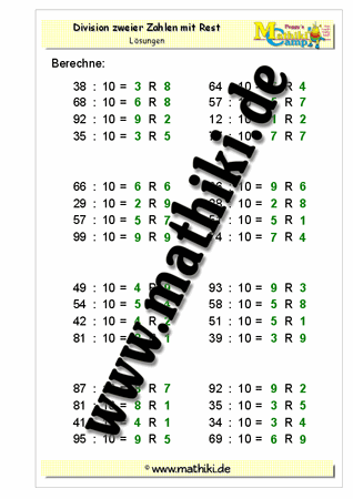 Division durch 10 mit Rest - ©2011-2016, www.mathiki.de - Ihre Matheseite im Internet