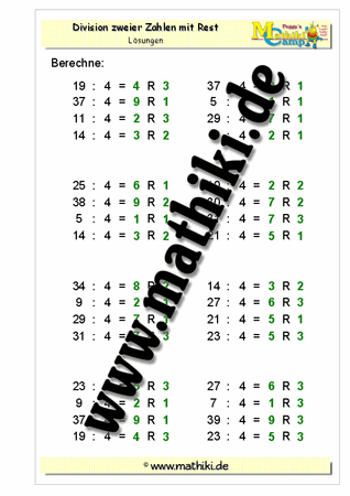 Division durch 4 mit Rest - ©2011-2016, www.mathiki.de - Ihre Matheseite im Internet