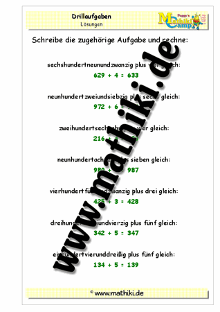Drillaufgaben: Addition in Worten (HZE + E) gemischt bis 1.000 - ©2011-2016, www.mathiki.de - Ihre Matheseite im Internet