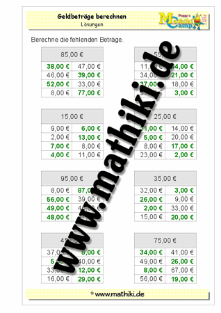 Mit Geld rechnen bis 100€ (III) - ©2011-2019, www.mathiki.de