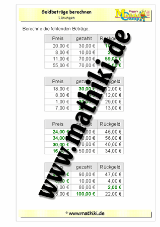 Mit Geld rechnen bis 100€ (V) - ©2011-2019, www.mathiki.de