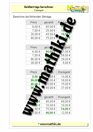 Mit Geld rechnen bis 100€ (VI) - ©2011-2019, www.mathiki.de