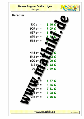 Geldbeträge umwandeln - ©2011-2019, www.mathiki.de