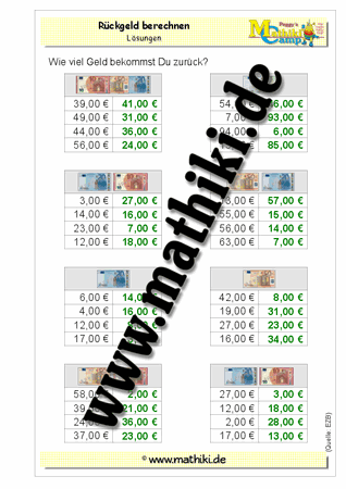 Rückgeld berechnen bis 100€ (I) - ©2011-2019, www.mathiki.de