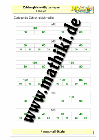 Zahlen gleichmäßig zerlegen - ©2011-2016, www.mathiki.de - Ihre Matheseite im Internet
