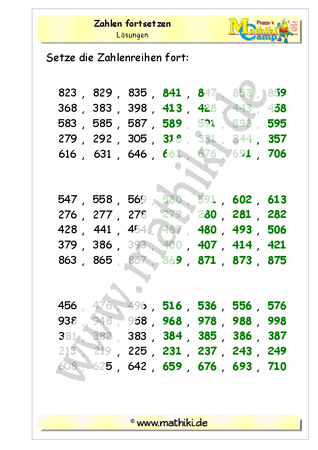 Zahlenreihen üben bis 1000 (I) (Klasse 3) - ©2011-2019, www.mathiki.de