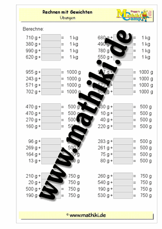 Ergänzen von Gewichten - ©2011-2016, www.mathiki.de - Ihre Matheseite im Internet