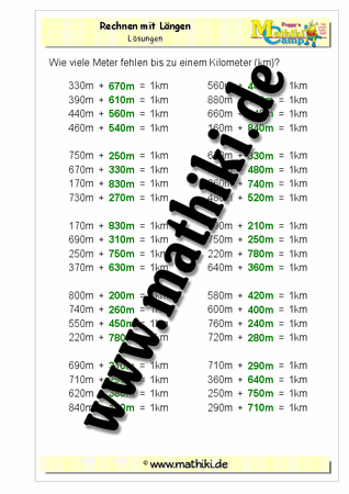 Fehlende Längen km-m - ©2011-2016, www.mathiki.de - Ihre Matheseite im Internet