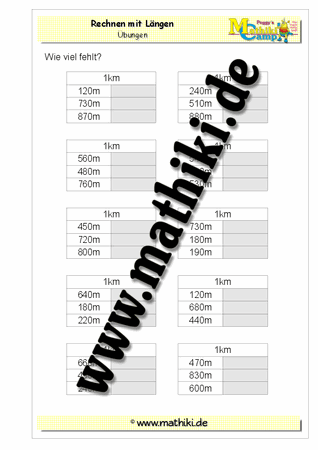 Fehlende Längen in Tabelle km-m - ©2011-2016, www.mathiki.de - Ihre Matheseite im Internet