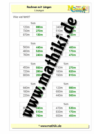 Fehlende Längen in Tabelle km-m - ©2011-2016, www.mathiki.de - Ihre Matheseite im Internet
