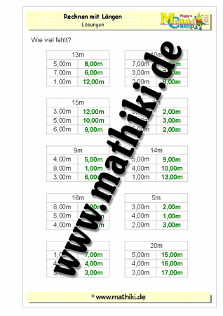 Fehlende Längen in Tabelle m-cm - ©2011-2016, www.mathiki.de - Ihre Matheseite im Internet