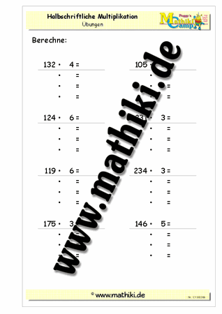 Halbschriftliche Multiplikation bis 1000 - ©2011-2018, www.mathiki.de