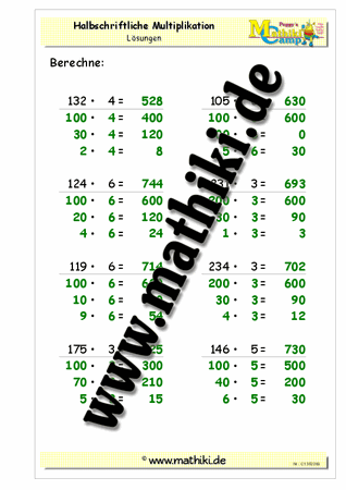 Halbschriftliche Multiplikation bis 1000 - ©2011-2018, www.mathiki.de