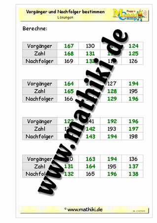 Vorgänger / Nachfolger bis 1000 - ©2011-2018, www.mathiki.de