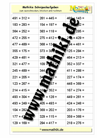 Schnipselaufgaben: Addition HZE + HZE - ©2011-2016, www.mathiki.de - Ihre Matheseite im Internet