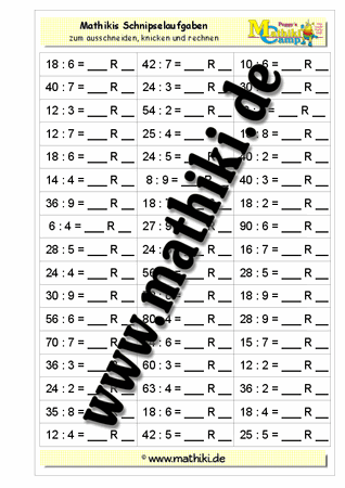 Schnipselaufgaben: Division mit Rest - ©2011-2016, www.mathiki.de - Ihre Matheseite im Internet