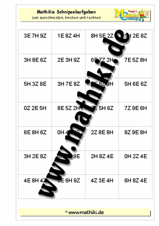 Schnipselaufgaben: Stellenwert Zahlen bis 1.000 - ©2011-2016, www.mathiki.de - Ihre Matheseite im Internet