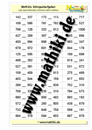 Schnipselaufgaben: Zahlen vergleichen bis 1.000 - ©2011-2016, www.mathiki.de - Ihre Matheseite im Internet