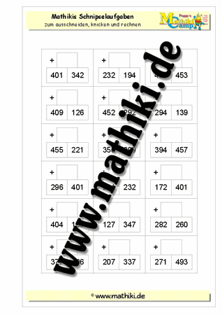 Schnipselaufgaben: Zahlenmauer Addition bis 1.000 - ©2011-2016, www.mathiki.de - Ihre Matheseite im Internet