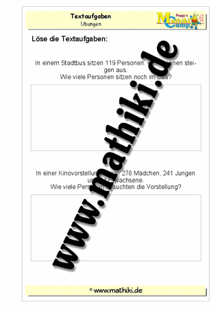 Klasse 3: Textaufgaben zur Addition und Subtraktion - ©2011-2016, www.mathiki.de - Ihre Matheseite im Internet