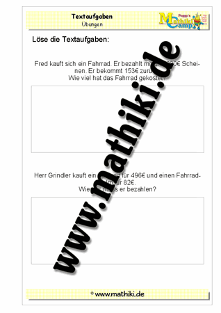 Klasse 3: Textaufgaben zum Rechnen mit Geld - ©2011-2016, www.mathiki.de - Ihre Matheseite im Internet