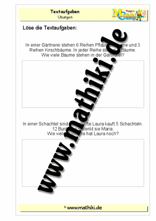 Klasse 3: Textaufgaben zur Multiplikation - ©2011-2016, www.mathiki.de - Ihre Matheseite im Internet