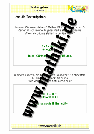 Klasse 3: Textaufgaben zur Multiplikation - ©2011-2016, www.mathiki.de - Ihre Matheseite im Internet