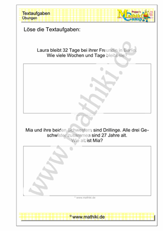 Klasse 3: Textaufgaben zum Rechnen mit Zeiten - ©2011-2016, www.mathiki.de - Ihre Matheseite im Internet