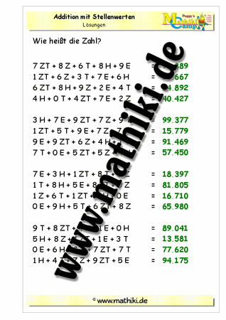 Addition mit Stellenwerten bis 100.000 - ©2011-2016, www.mathiki.de - Ihre Matheseite im Internet