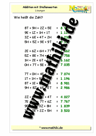 Addition mit Stellenwerten bis 10.000 - ©2011-2016, www.mathiki.de - Ihre Matheseite im Internet