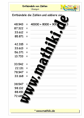 Entbündeln von Zahlen bis 100.000 - ©2011-2016, www.mathiki.de - Ihre Matheseite im Internet