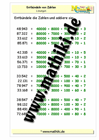 Entbündeln von Zahlen bis 100.000 - ©2011-2016, www.mathiki.de - Ihre Matheseite im Internet