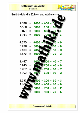 Entbündeln von Zahlen bis 10.000 - ©2011-2016, www.mathiki.de - Ihre Matheseite im Internet